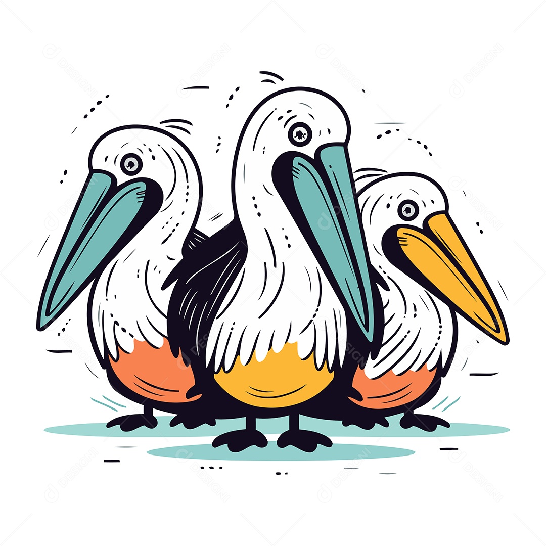Pelicanos de Desenho Animado Ilustração Vetor EPS