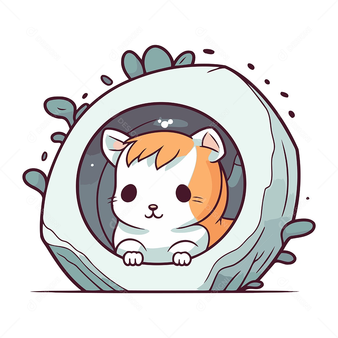 Gato Fofo Dentro do Buraco Ilustração Vetor EPS