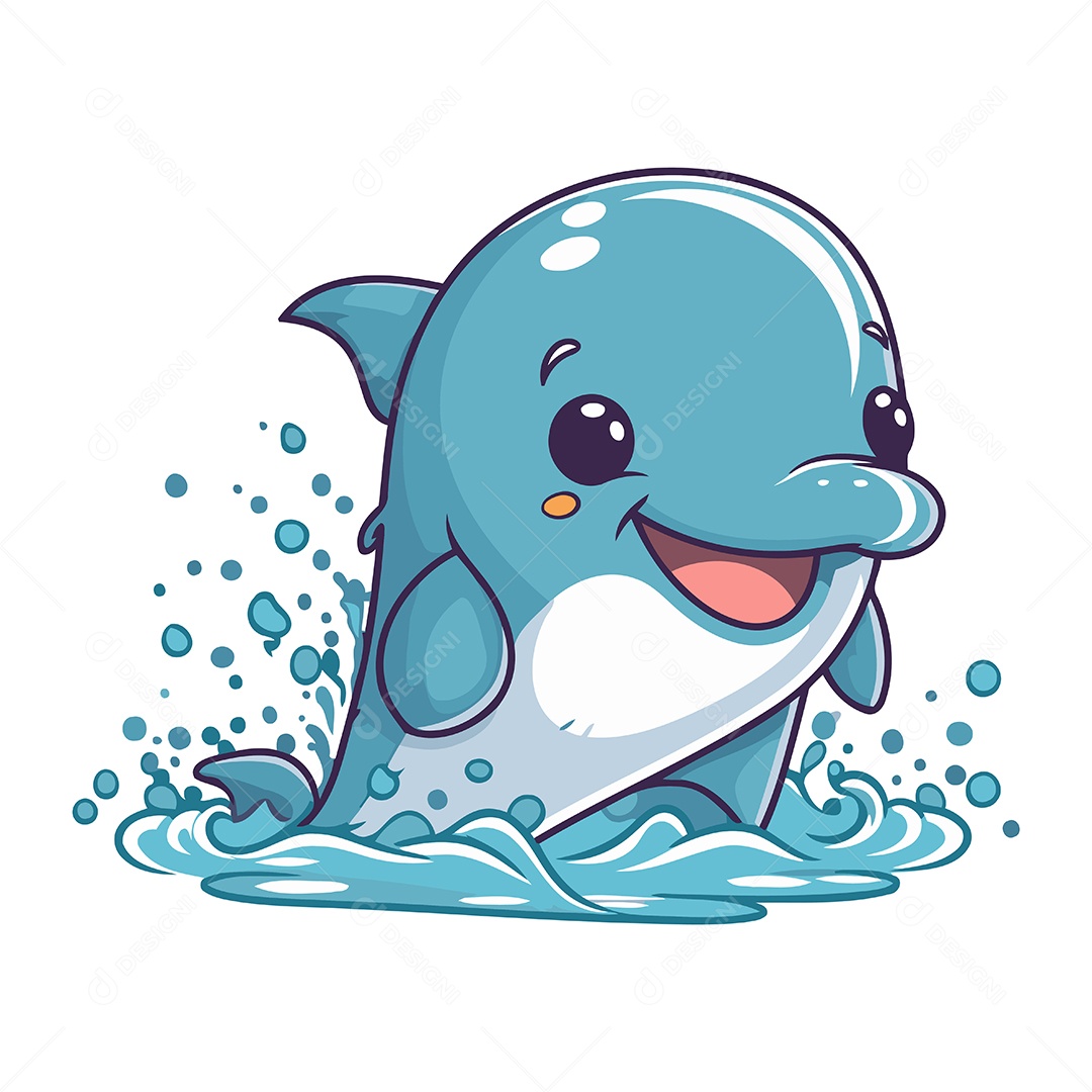 Golfinho Fofo de Desenho Animado Ilustração Vetor EPS
