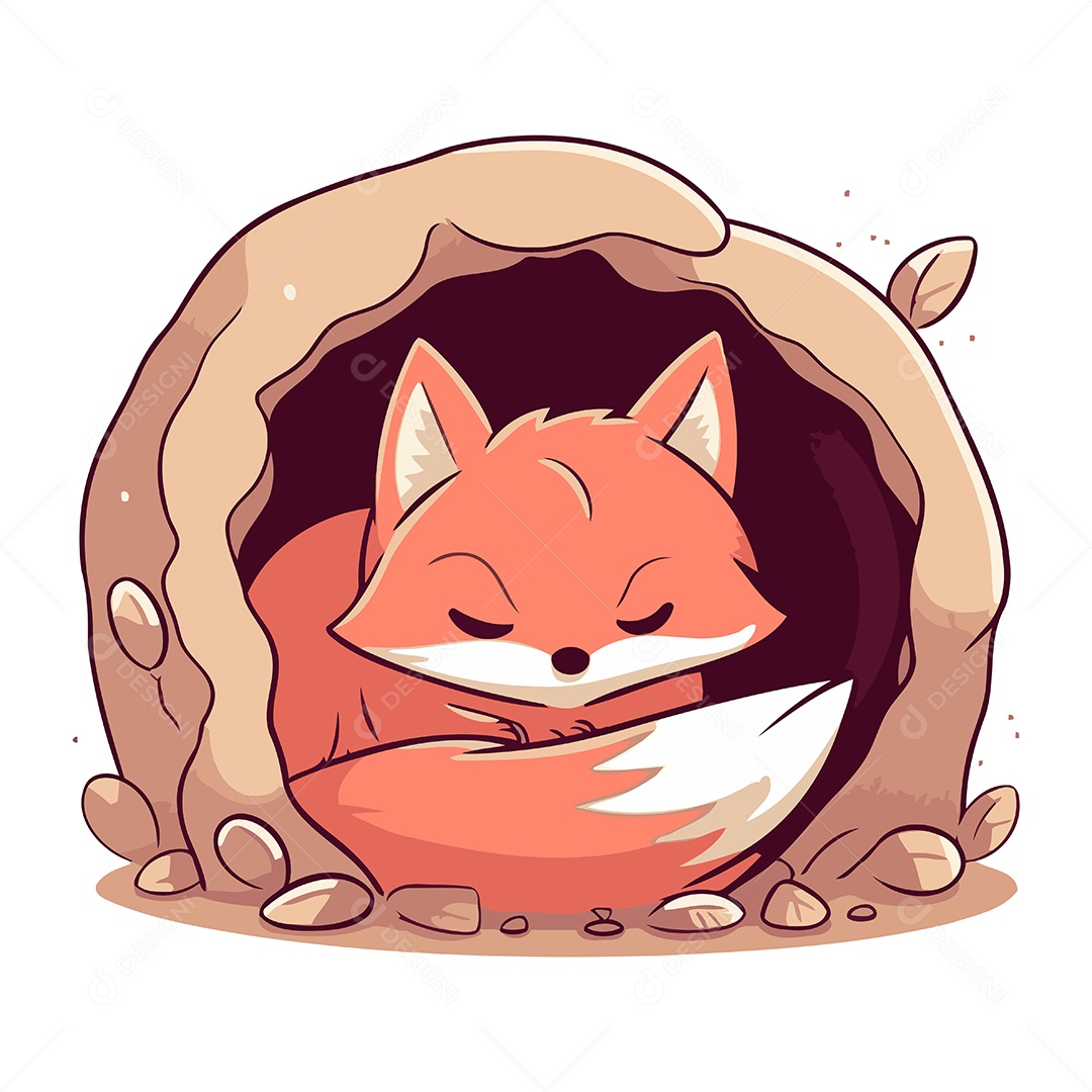 Raposa Fofa em uma Caverna Ilustração Vetor EPS