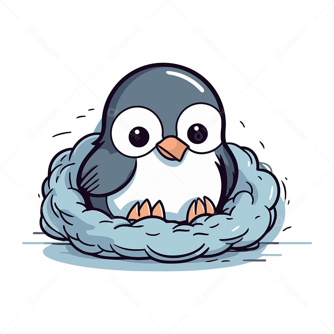 Pinguim Fofo no Ninho Ilustração Vetor EPS