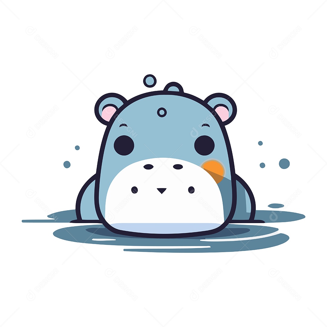 Hipopótamo Fofo na Água de Desenho Animado Ilustração Vetor EPS
