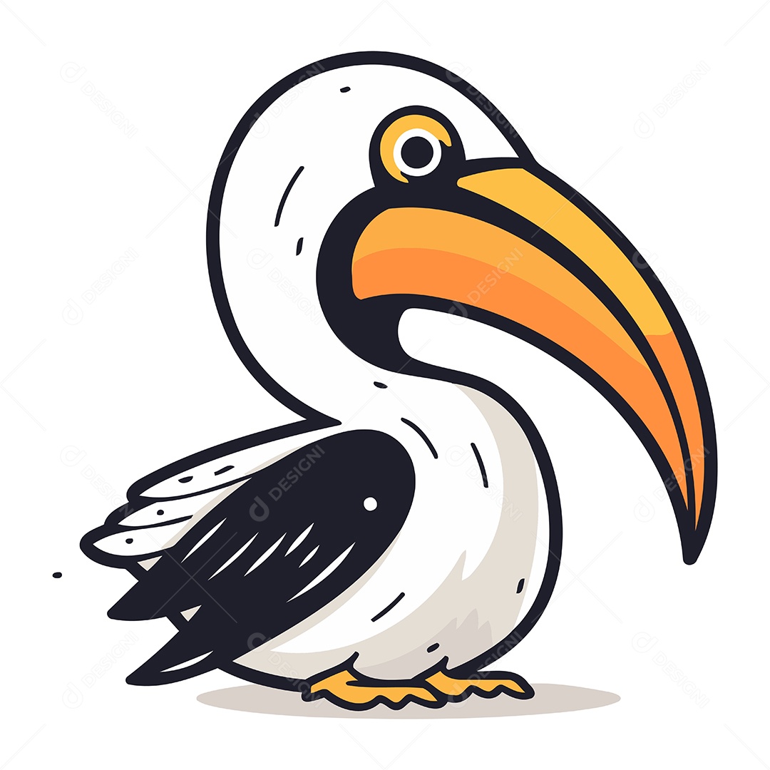 Pelicano de Desenho Animado Ilustração Vetor EPS