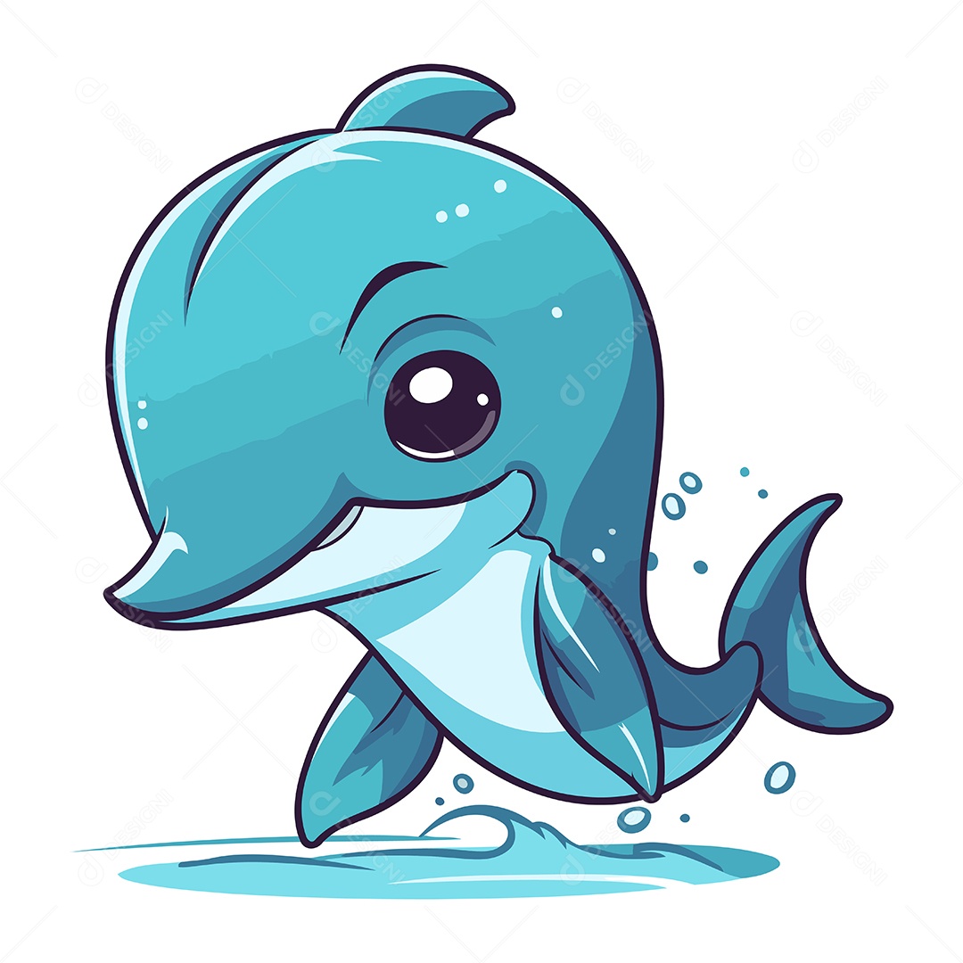 Golfinho Fofo de Desenho Animado Ilustração Vetor EPS