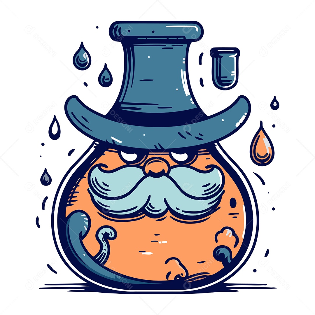 Frasco de Poção Mágica com Bigode e Chapéu Ilustração Vetor EPS