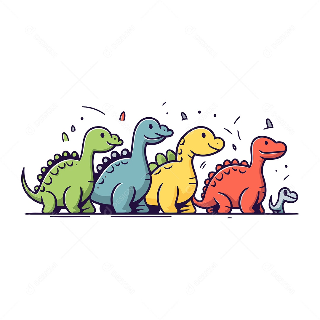Dinossauros Fofo de Desenho Animado Ilustração Vetor EPS