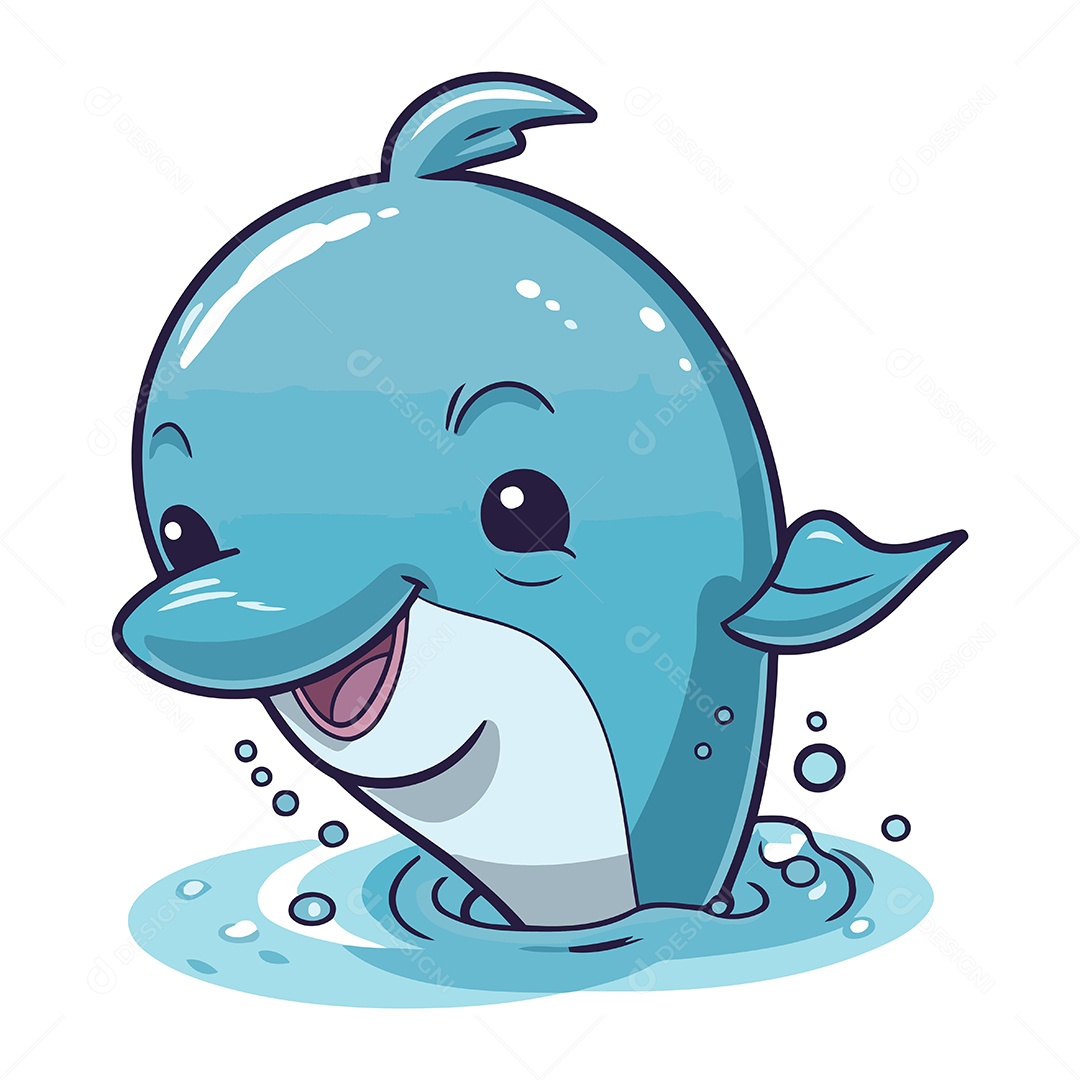 Baleia Fofa de Desenho Animado Ilustração Vetor EPS