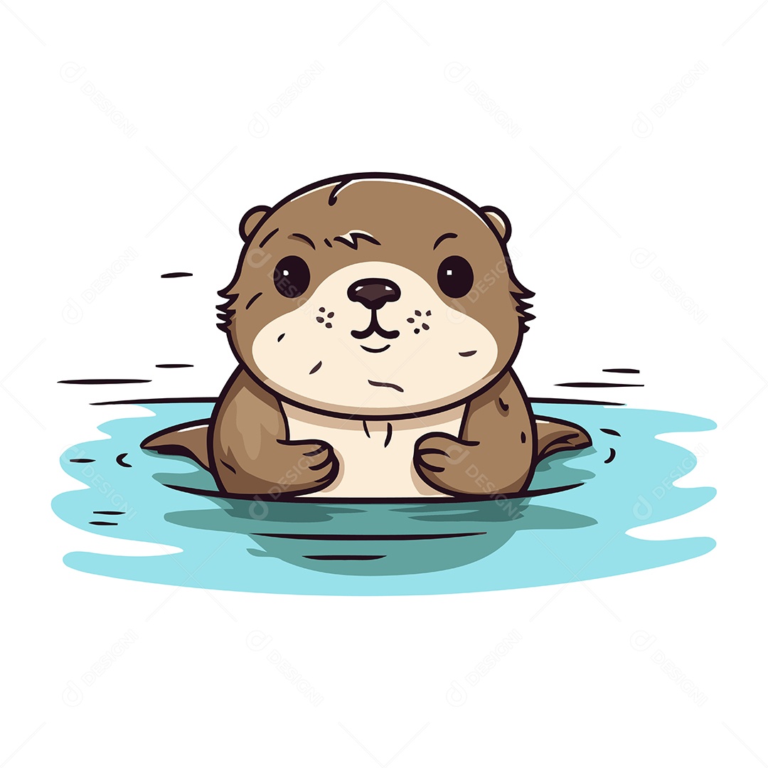 Lontra Fofa Nadando na Água Ilustração Vetor EPS