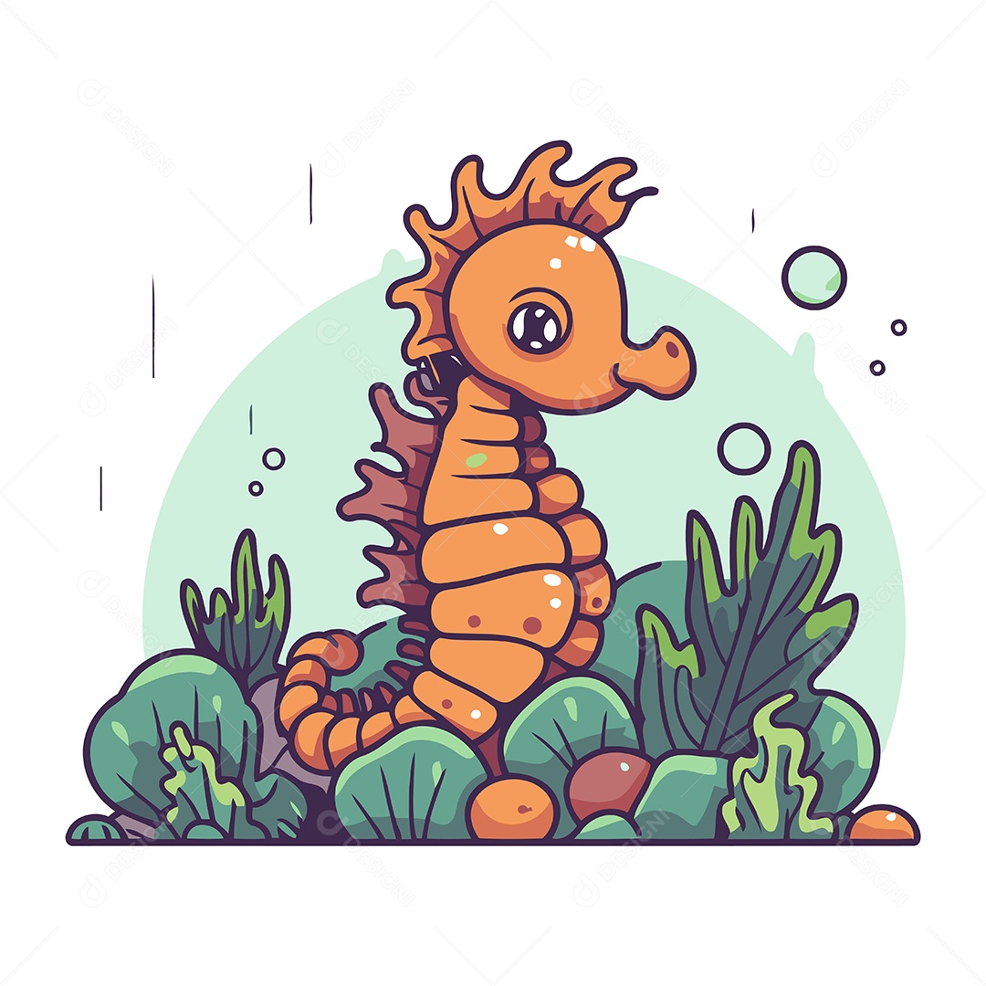 Cavalo Marinho de Desenho Animado Ilustração Vetor EPS