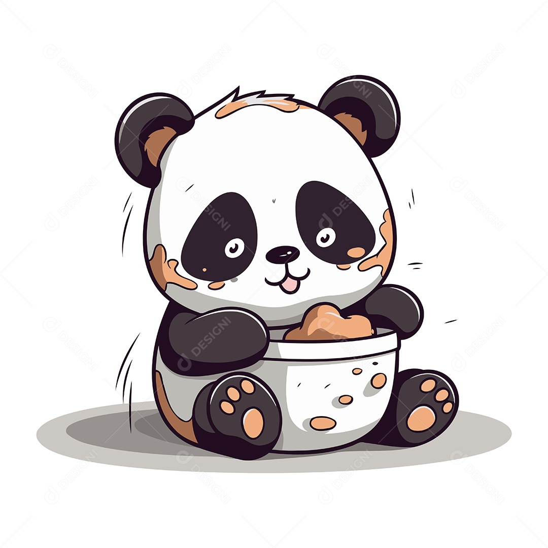 Panda Fofo de Desenho Animado com uma Tigela Ilustração Vetor EPS