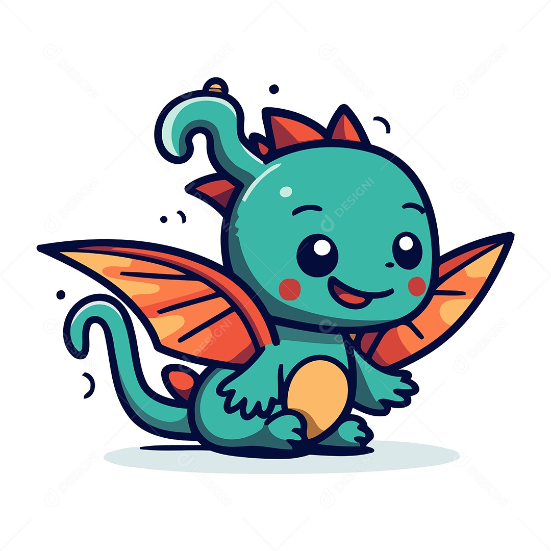 Dragão Fofo de Desenho Animado Ilustração Vetor EPS