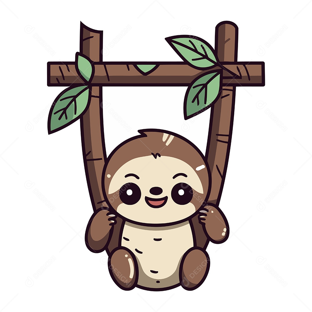Preguiça Fofa Pendurada na Árvore Ilustração Vetor EPS