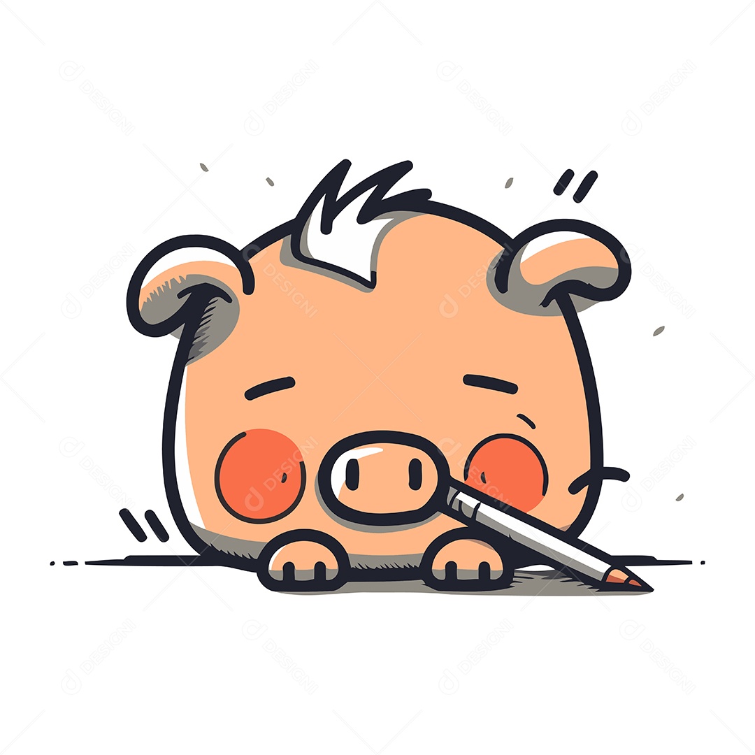 Porquinho Fofo de Desenho Animado com Lápis Ilustração Vetor EPS