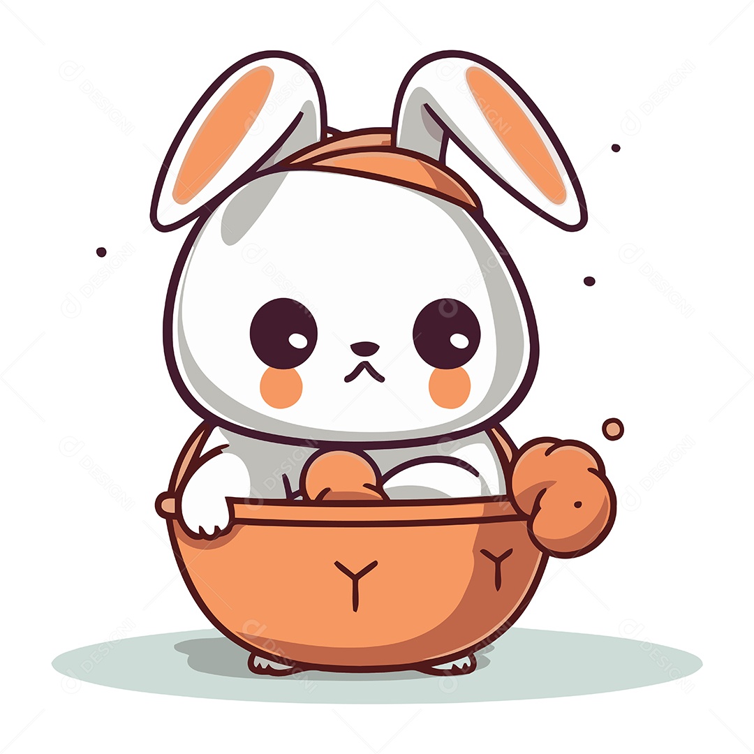 Coelhinho Fofo na Cesta Ilustração Vetor EPS