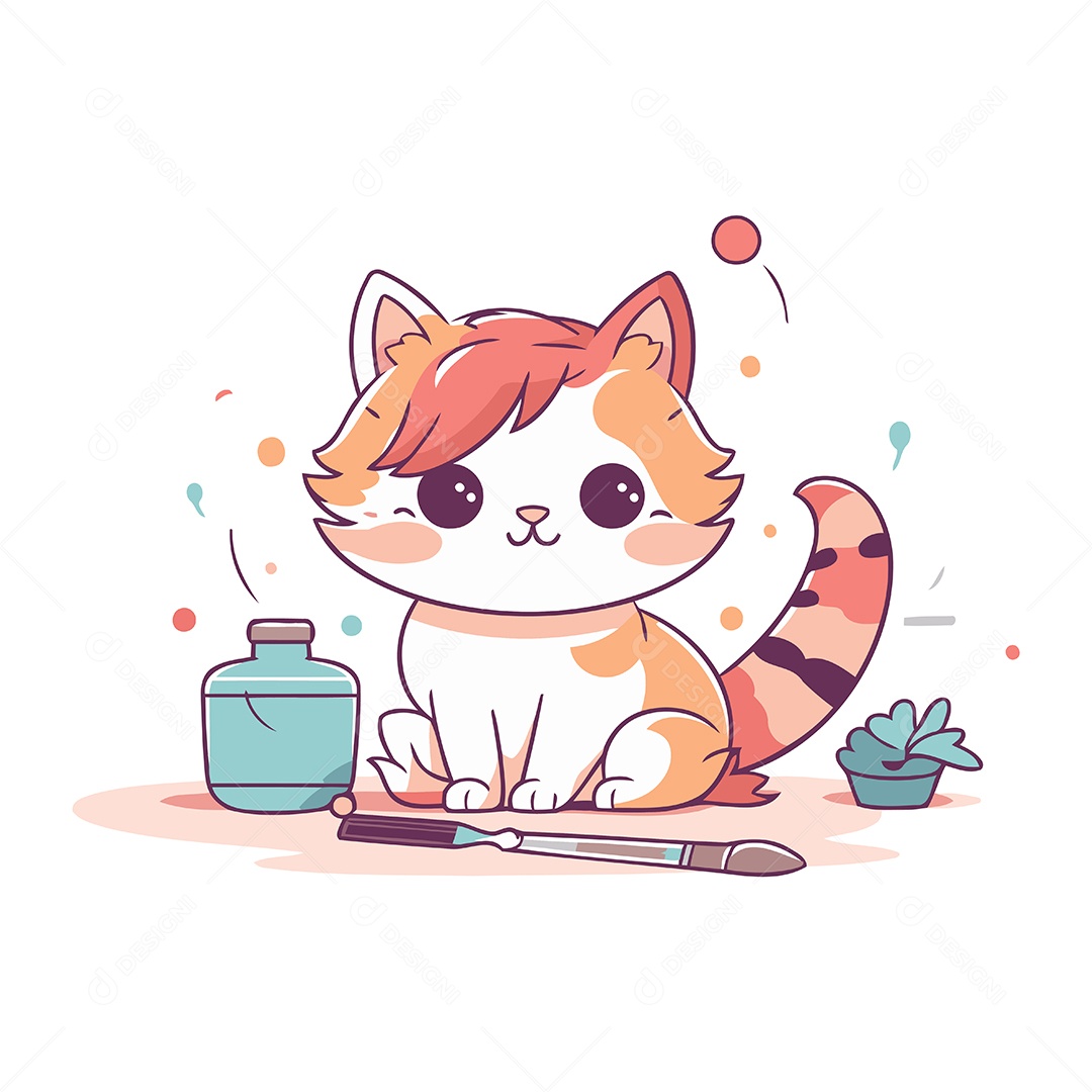 Gatinho Fofo de Desenho Animado Ilustração Vetor EPS