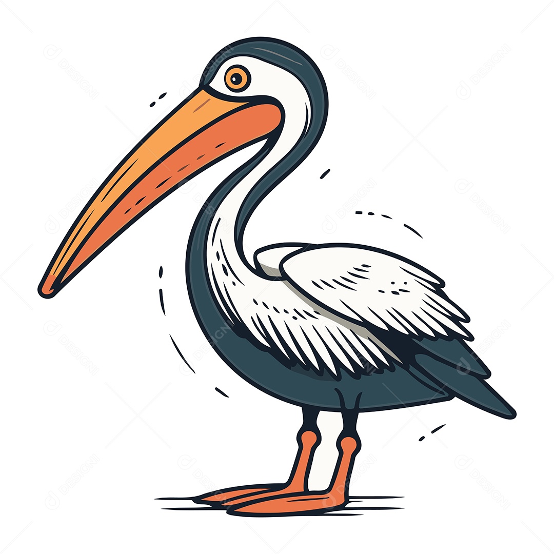 Pelicano de Desenho Animado Ilustração Vetor EPS
