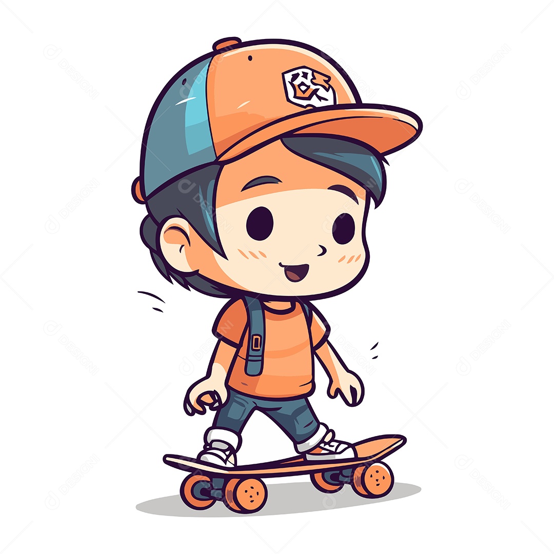 Menino Fofo Andando de Skate Ilustração Vetor EPS