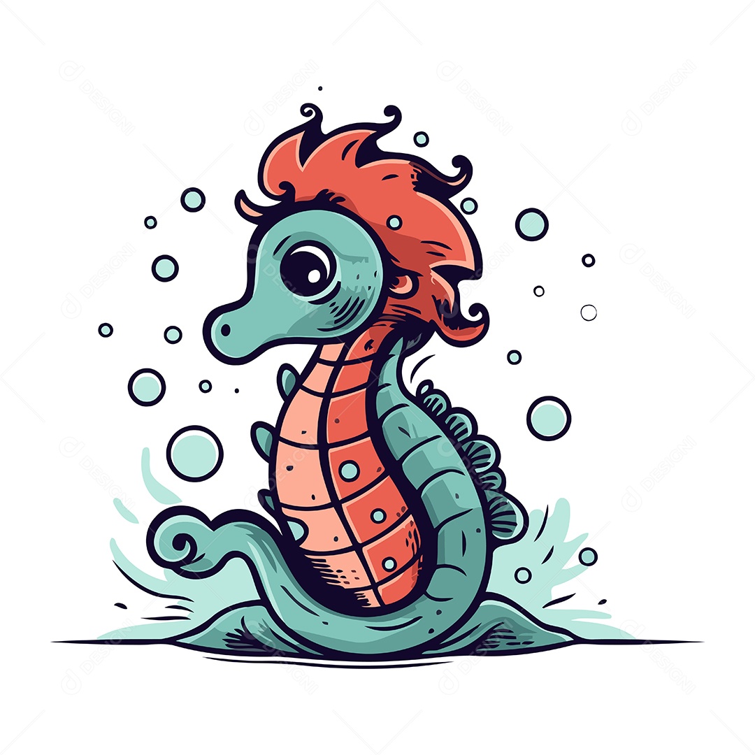 Cavalo Marinho de Desenho Animado Ilustração Vetor EPS