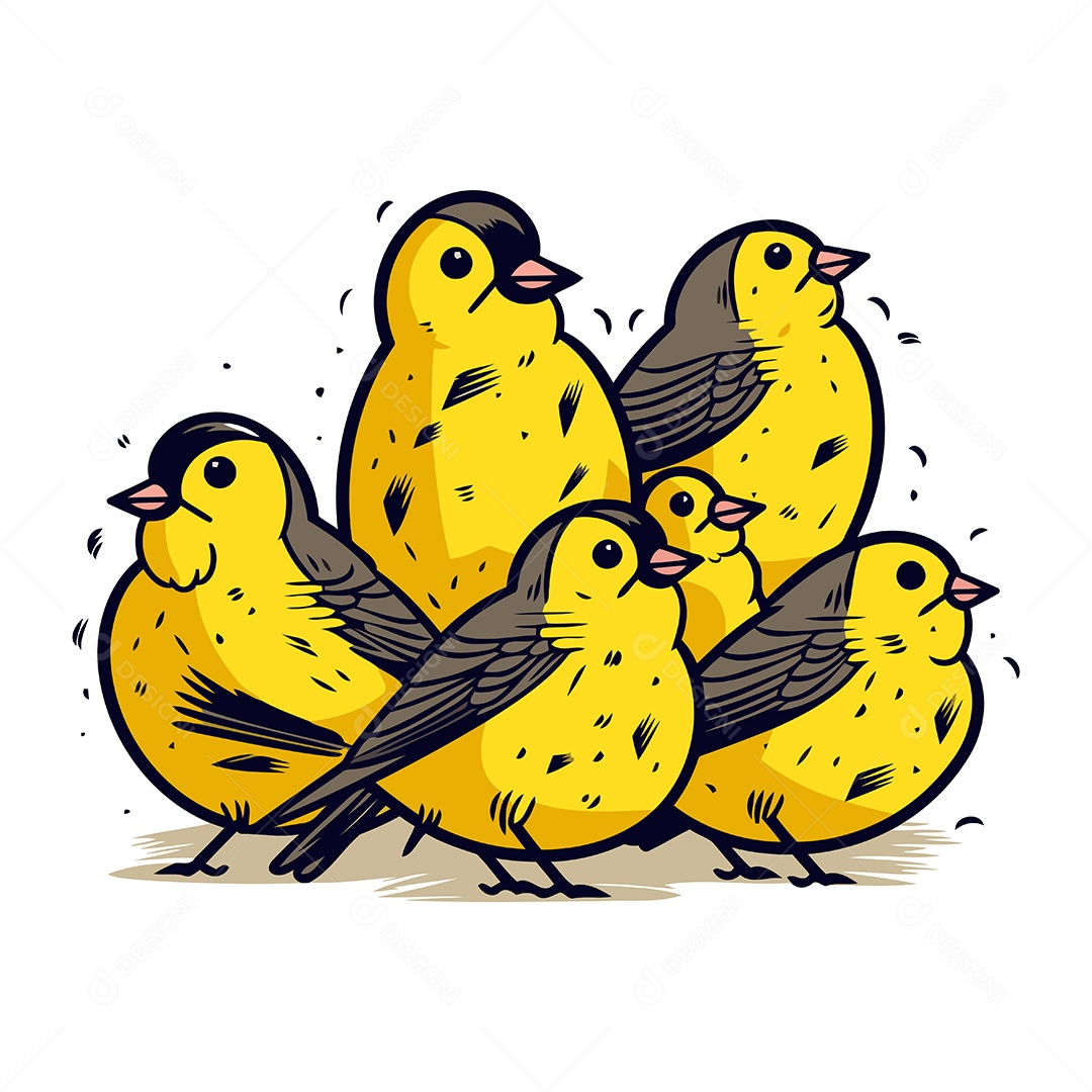 Grupo de Passarinhos Fofo Ilustração Vetor EPS