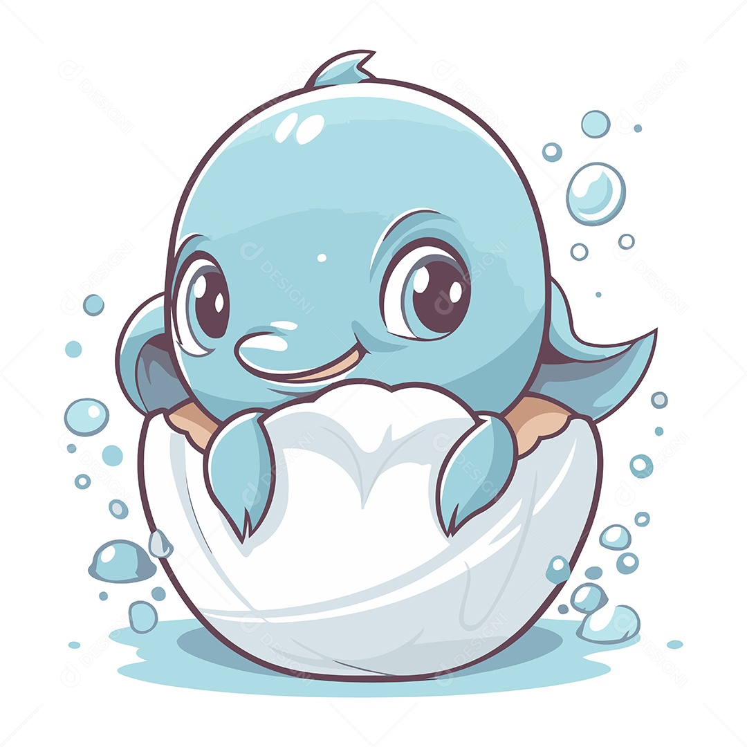 Baleia Azul Flutuando em uma Casca de Ovo Ilustração Vetor EPS