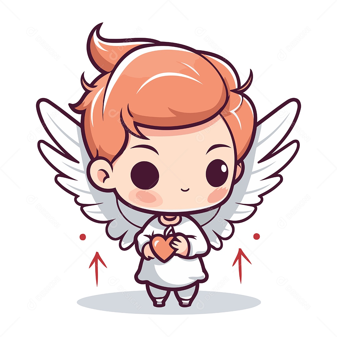 Anjo Fofo de Desenho Animado com Coração Ilustração Vetor EPS
