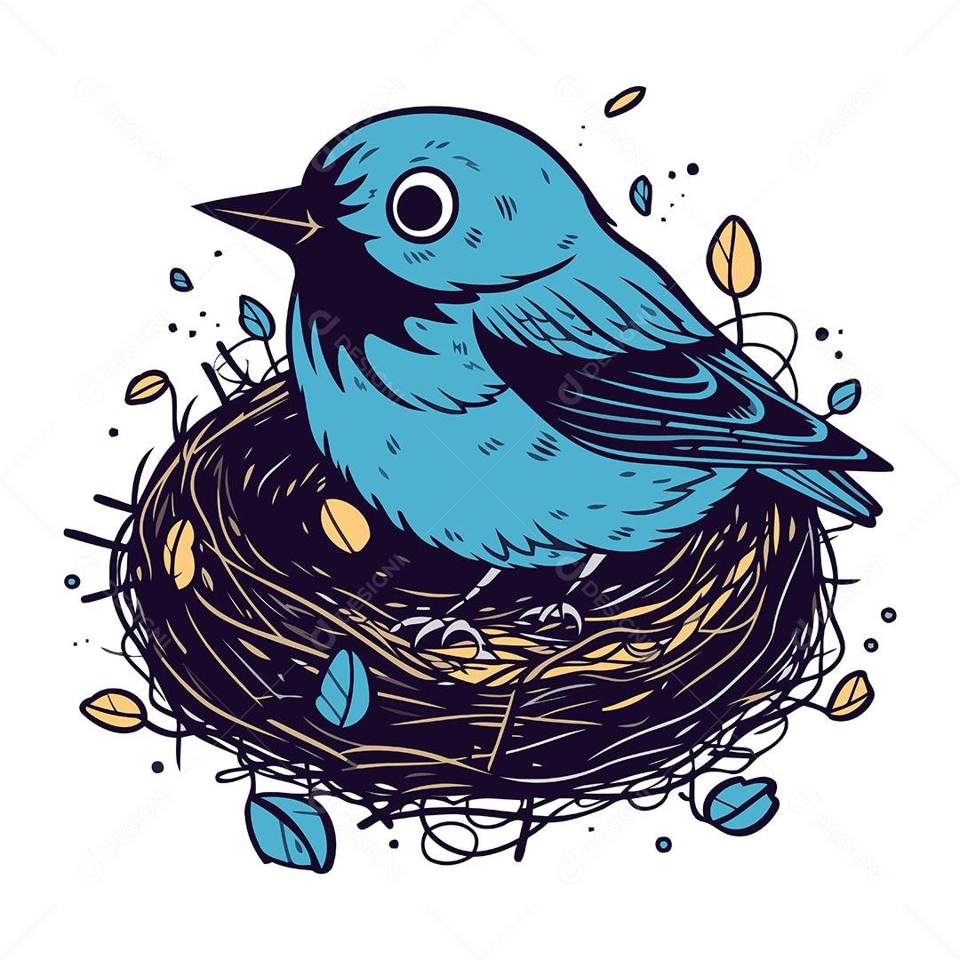 Pássaro Azul em um Ninho Ilustração Vetor EPS