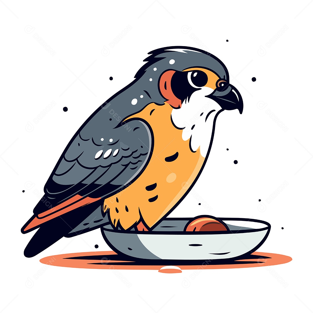 Pássaro Sentado em um Prato Ilustração Vetor EPS