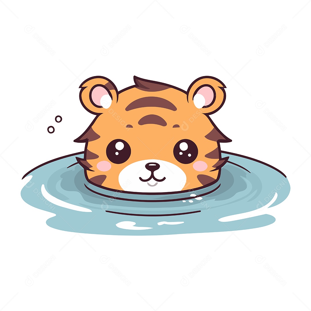 Tigre Fofo Nadando na Água Ilustração Vetor EPS