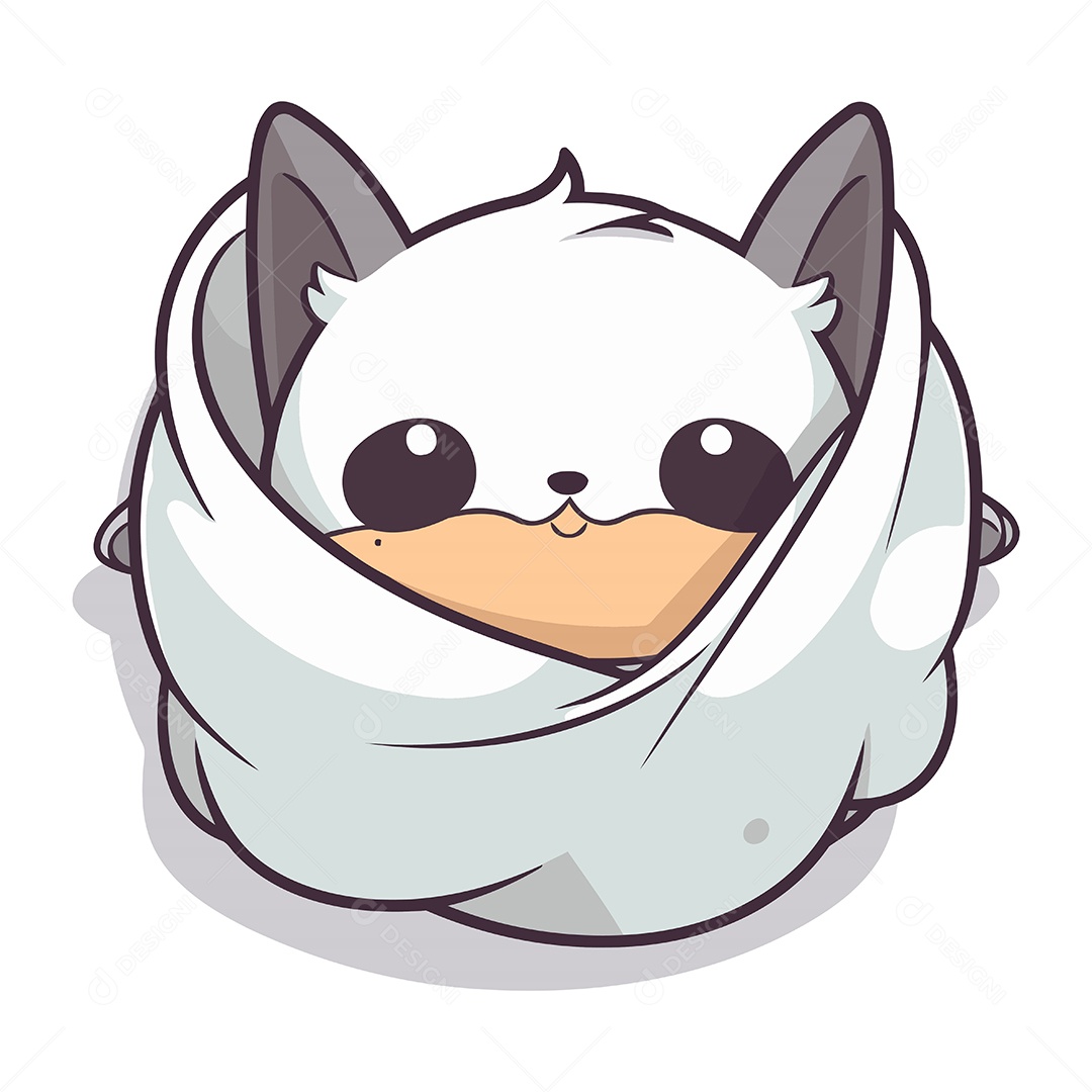 Gato Fofo Enrolado em Lenço Ilustração Vetor EPS