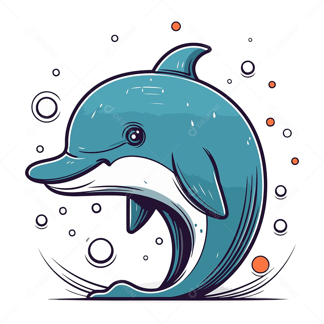 Golfinho de Desenho Animado Ilustração Vetor EPS