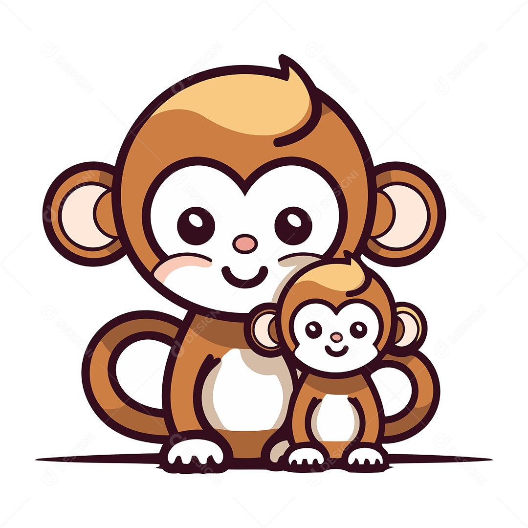 Macaco e Filhote de Desenho Animado Ilustração Vetor EPS