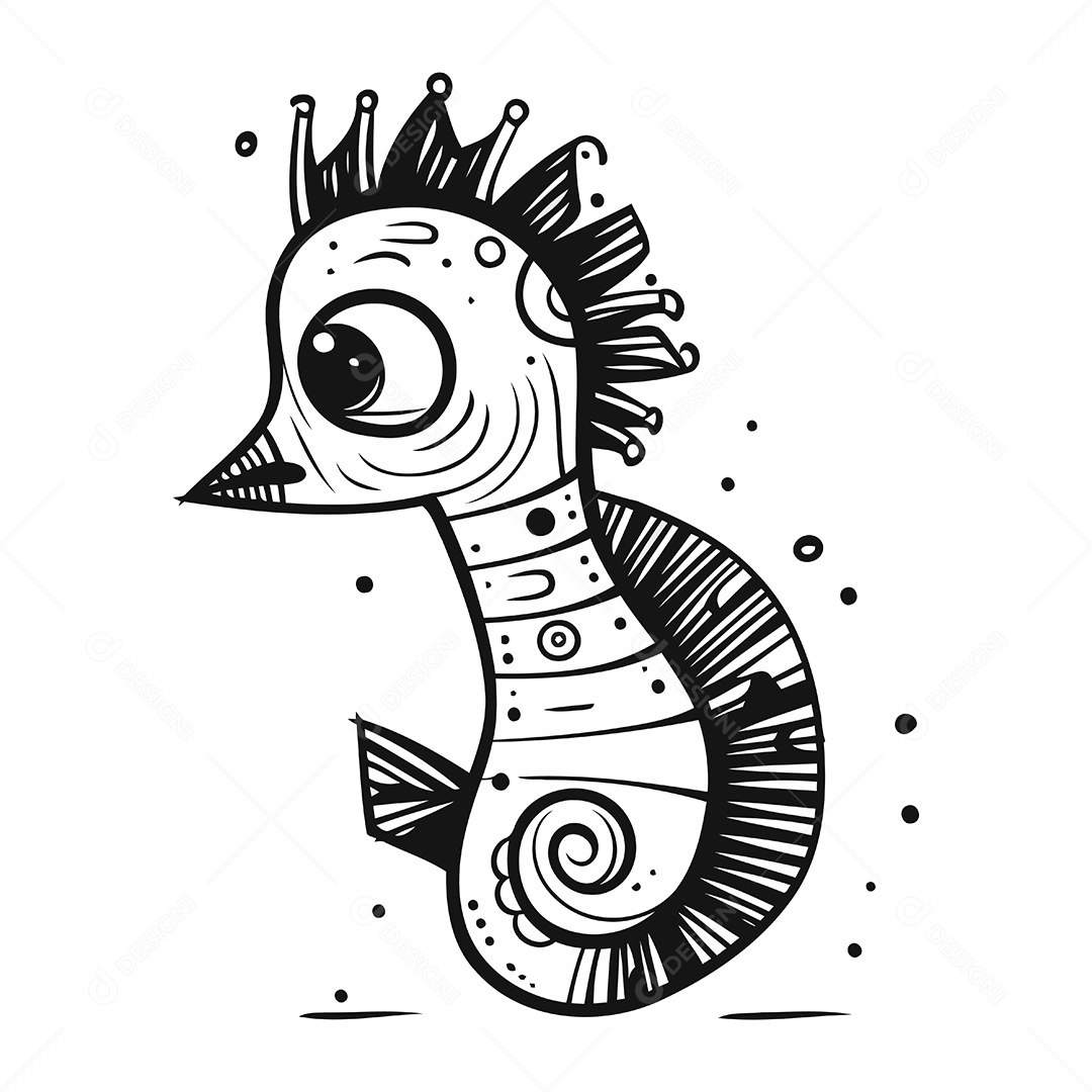 Cavalo Marinho de Desenho Animado Ilustração Vetor EPS