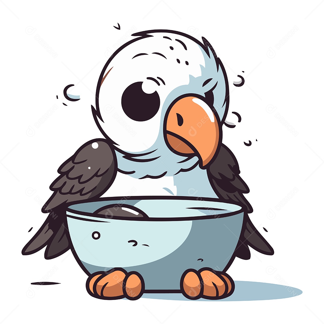 Pássaro Comendo em uma Tigela Ilustração Vetor EPS