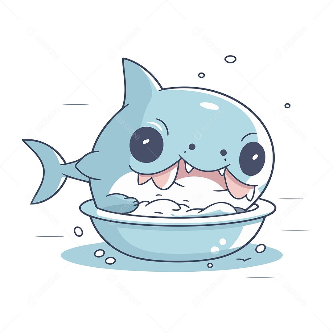 Tubarão de Desenho Animado em uma Tigela Ilustração Vetor EPS