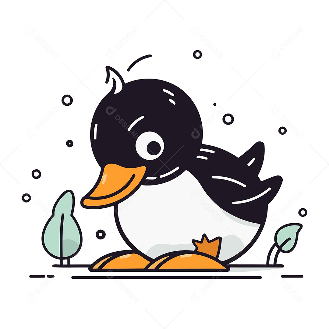 Patinho Bonitinho de Desenho Animado Ilustração Vetor EPS