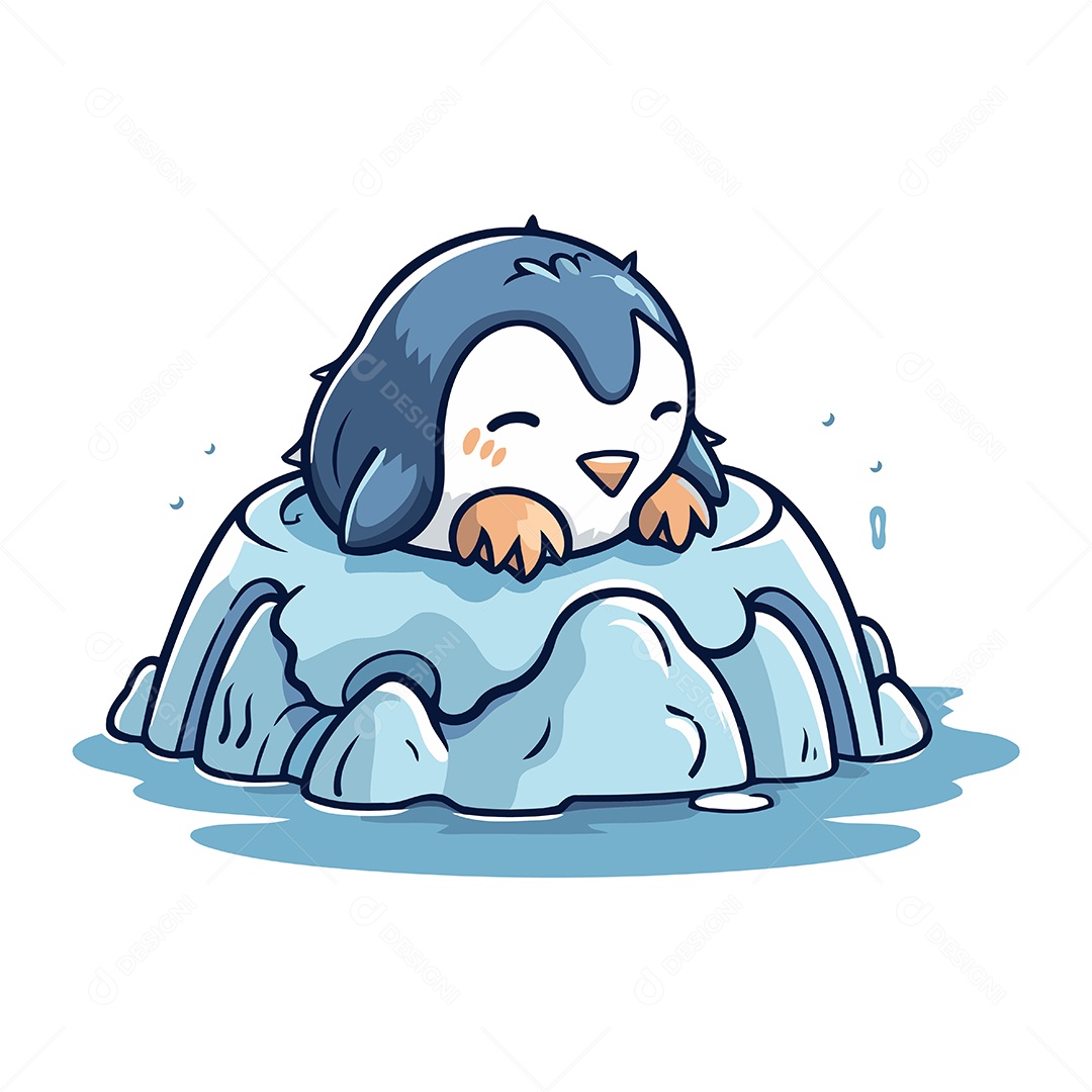 Pinguim de Desenho Animado no Gelo Ilustração Vetor EPS