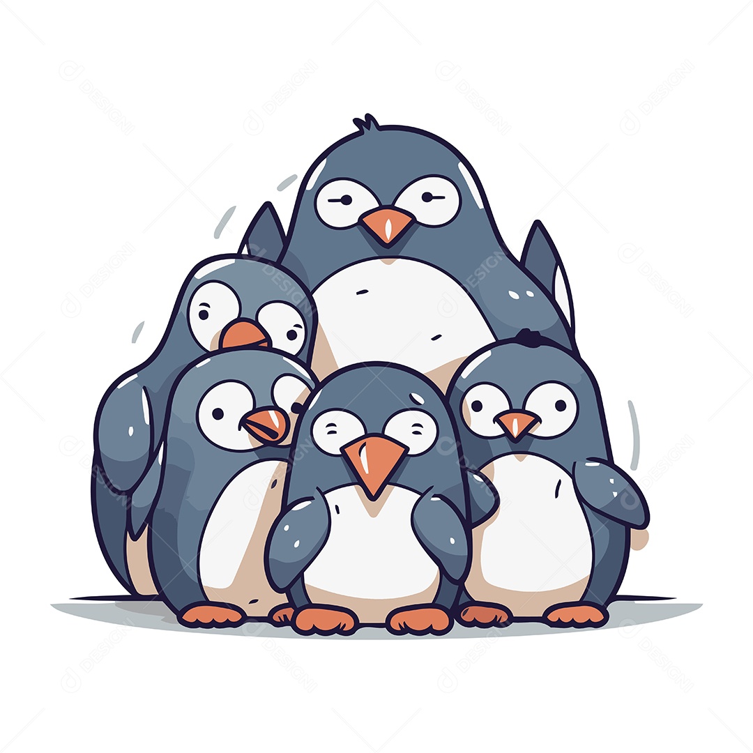 Família de Pinguins Ilustração Vetor EPS