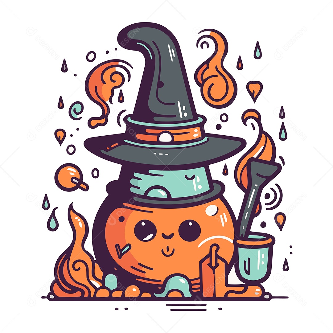 Abóbora de Bruxa Fofa com Chapéu Ilustração Vetor EPS