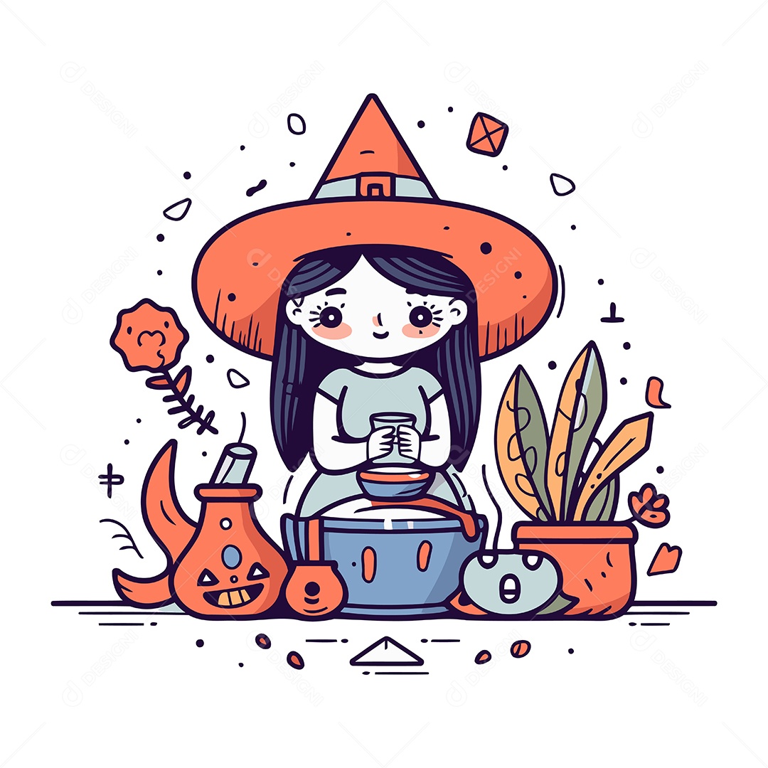 Menina Fantasiada de Bruxa Ilustração Vetor EPS