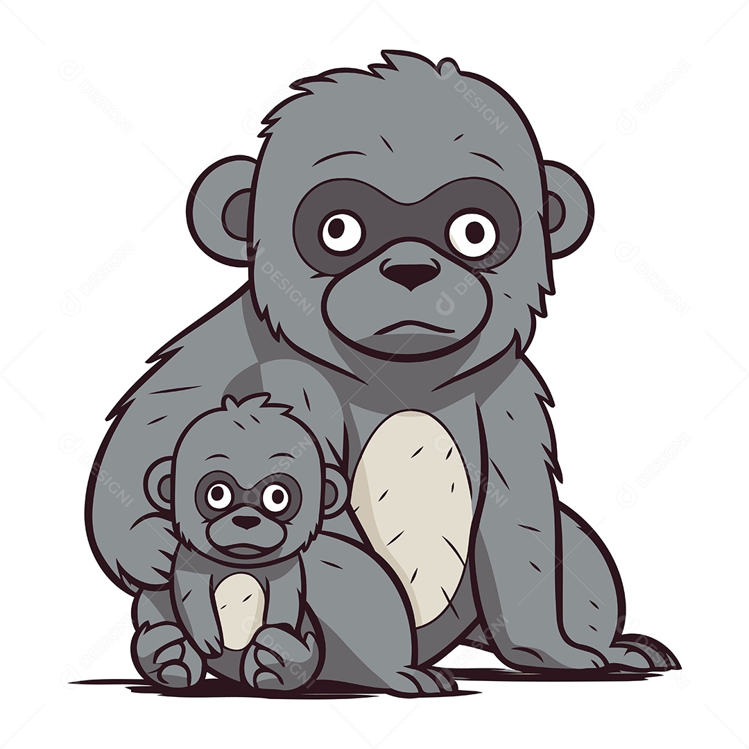 Gorila com seu Filhote Ilustração Vetor EPS