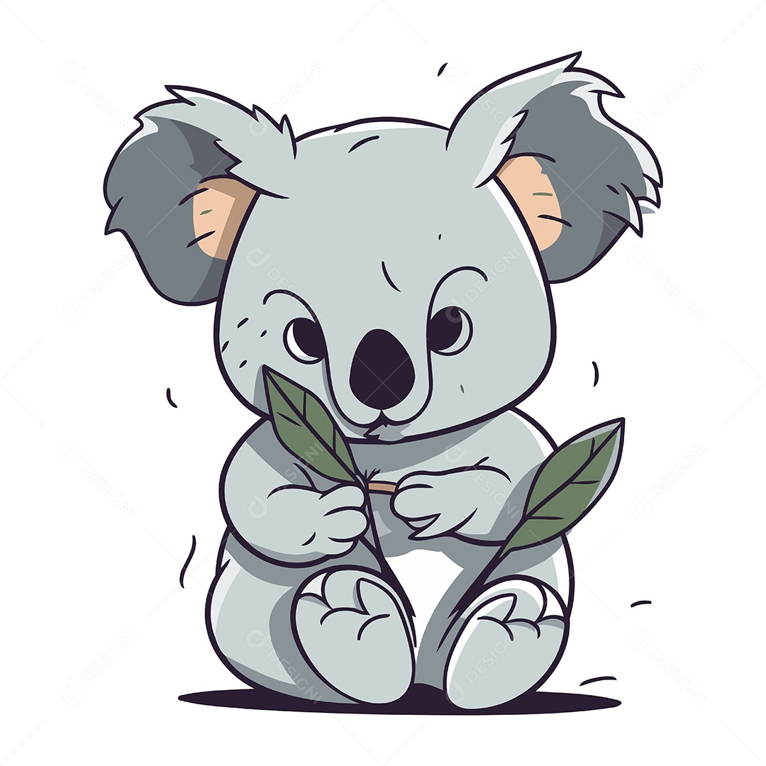 Coala Fofo de Desenho Animado com um Galho Ilustração Vetor EPS