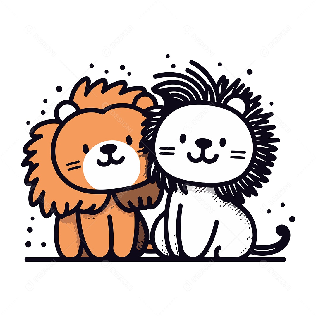 Leão e Leoa de Desenho Animado Ilustração Vetor EPS