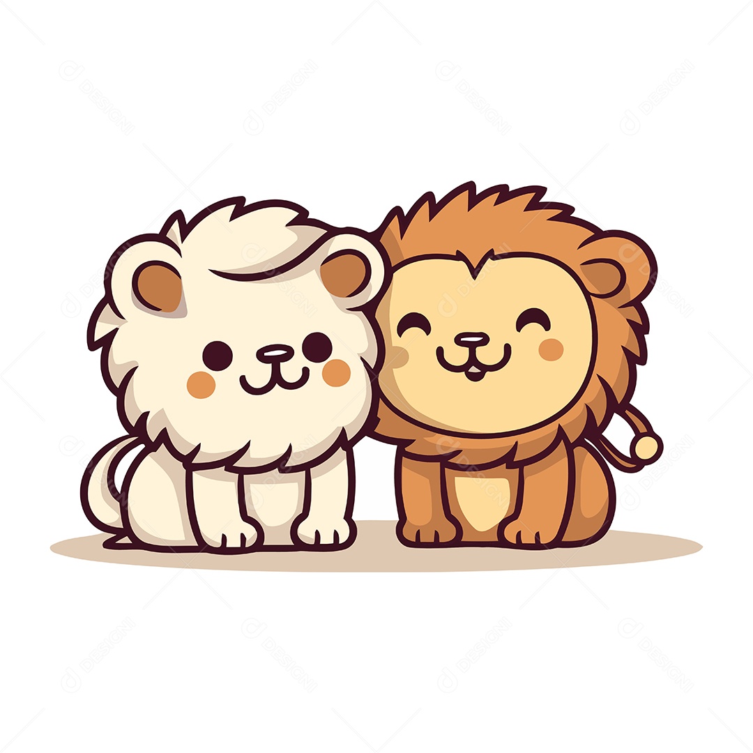 Casal Fofo de Leão e Leoa Ilustração Vetor EPS