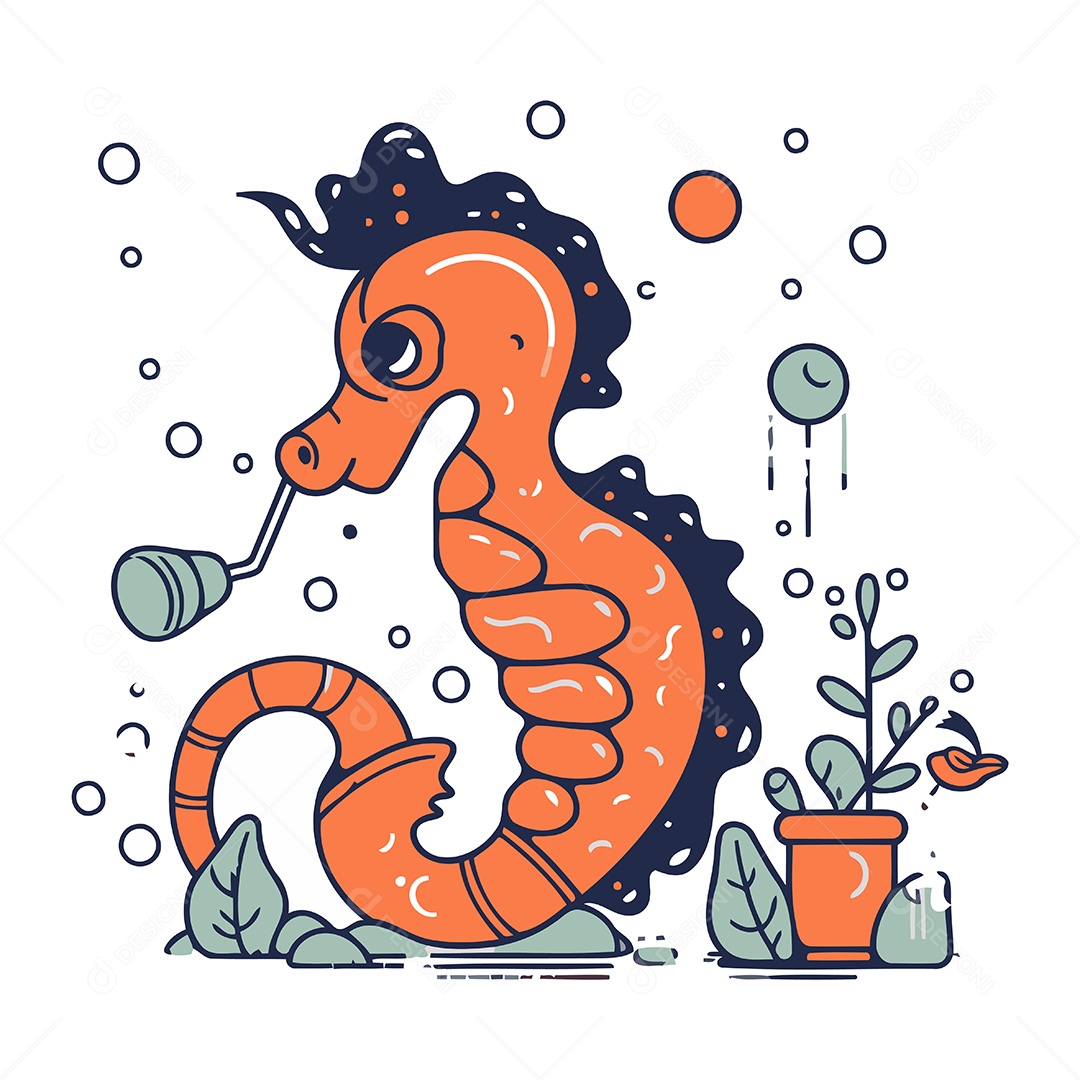 Cavalo Marinho de Desenho Animado Ilustração Vetor EPS