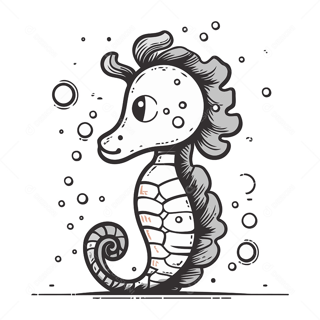 Cavalo Marinho de Desenho Animado Ilustração Vetor EPS