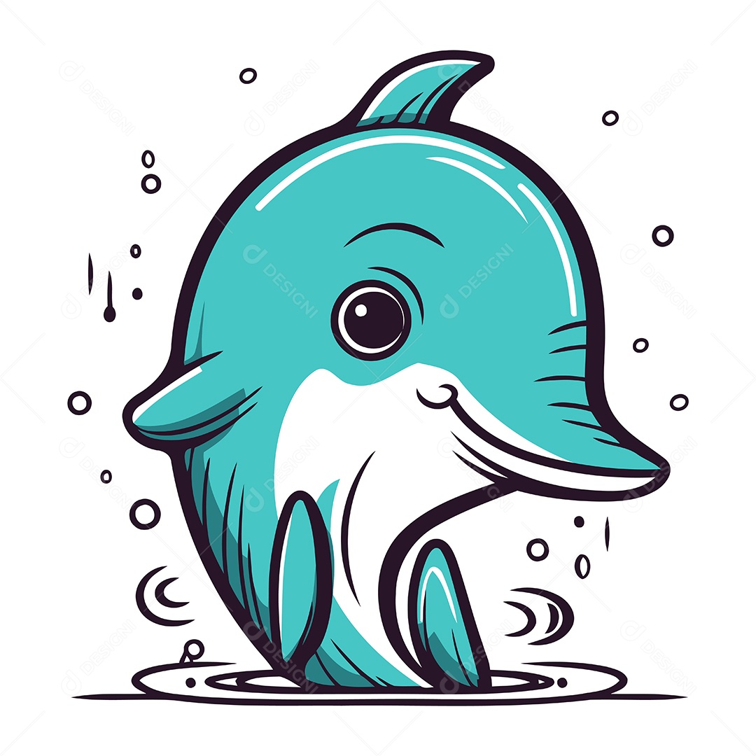 Golfinho de Desenho Animado Ilustração Vetor EPS