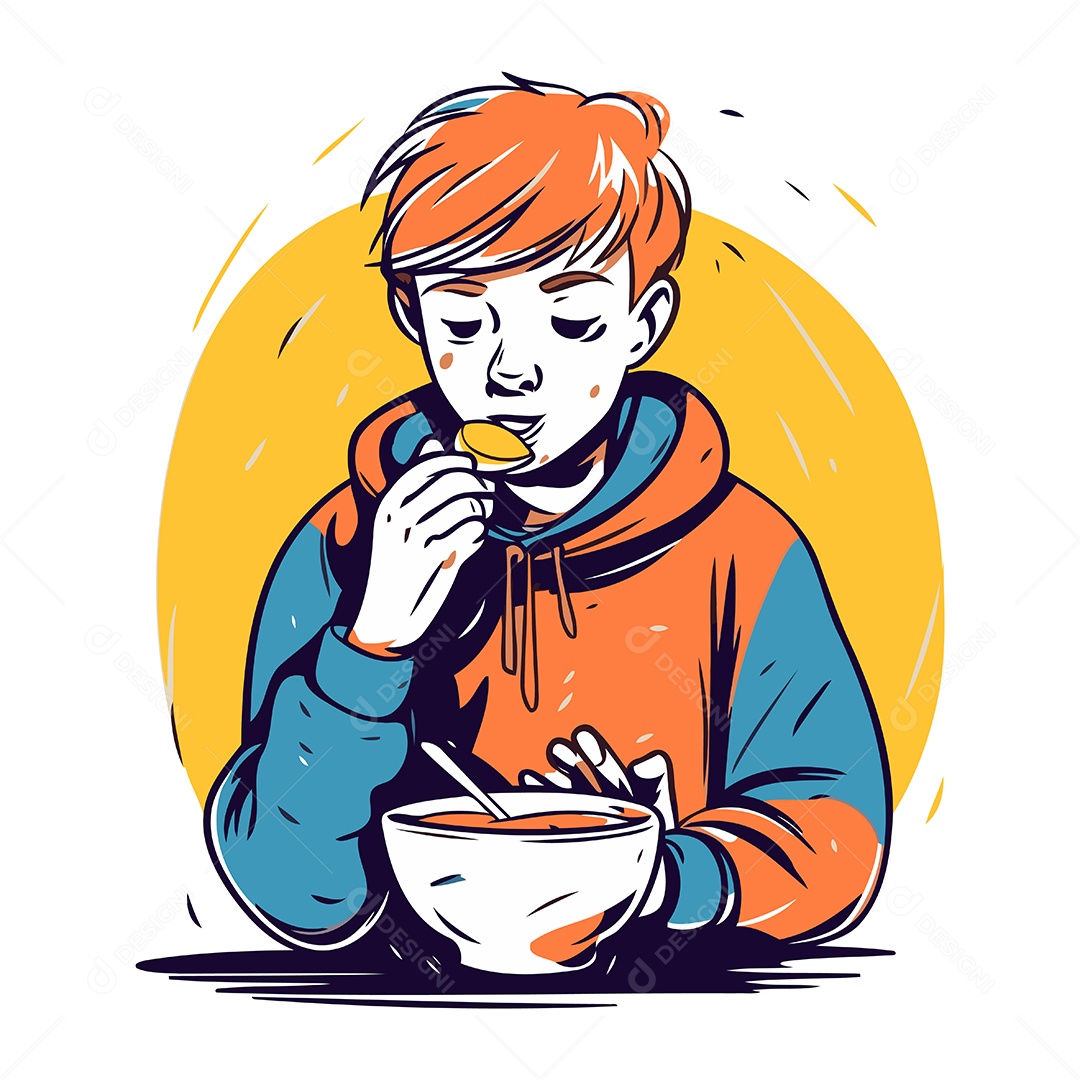 Menino Tomando Sopa Ilustração Vetor EPS