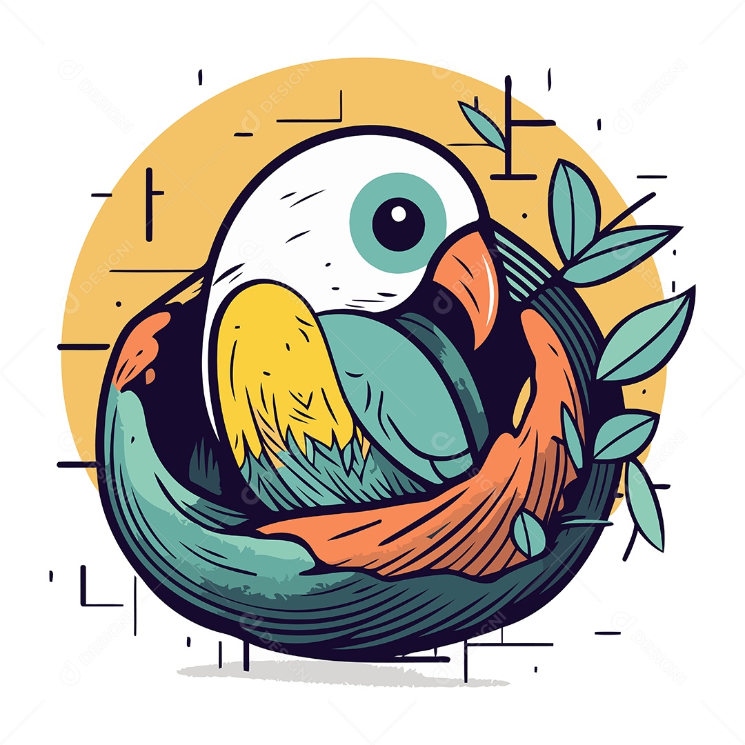 Papagaio Fofo no Ninho Ilustração Vetor EPS