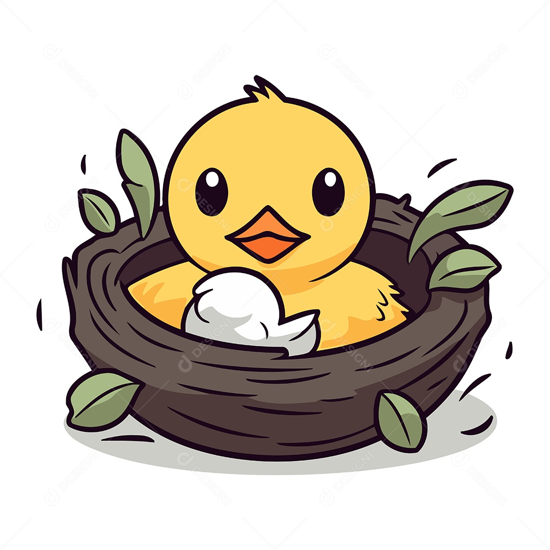 Patinho Fofo no Ninho Ilustração Vetor EPS