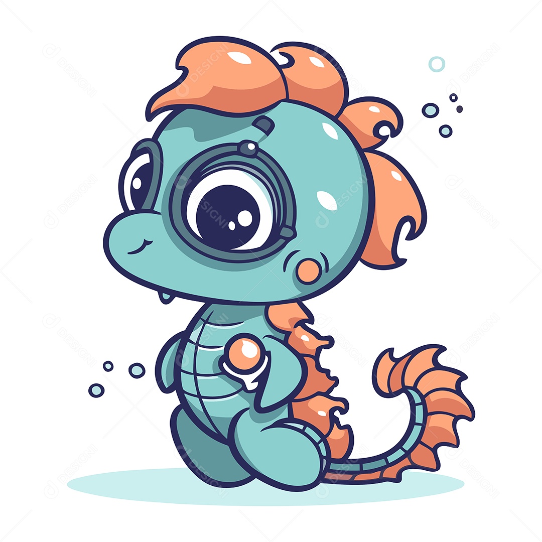 Cavalo Marinho de Desenho Animado Ilustração Vetor EPS